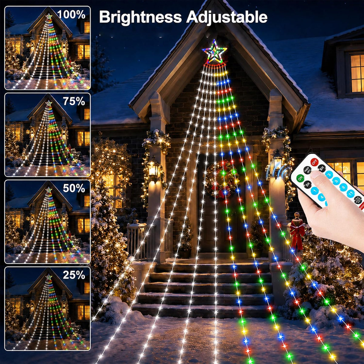 Guirnalda de luces solares de Navidad para exteriores, blanco frío...