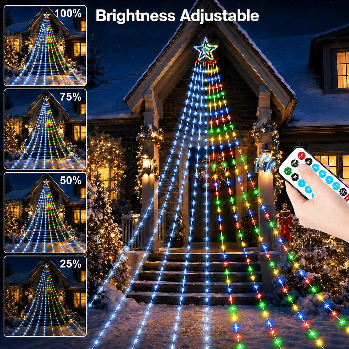 Guirnalda de luces solares de Navidad para exteriores, azul hielo y...