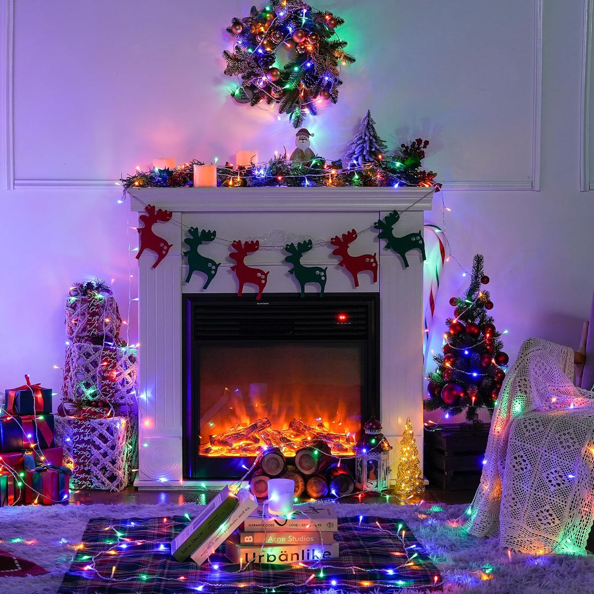 JMEXSUSS 300 luces LED multicolor para árbol de Navidad, cable tran...