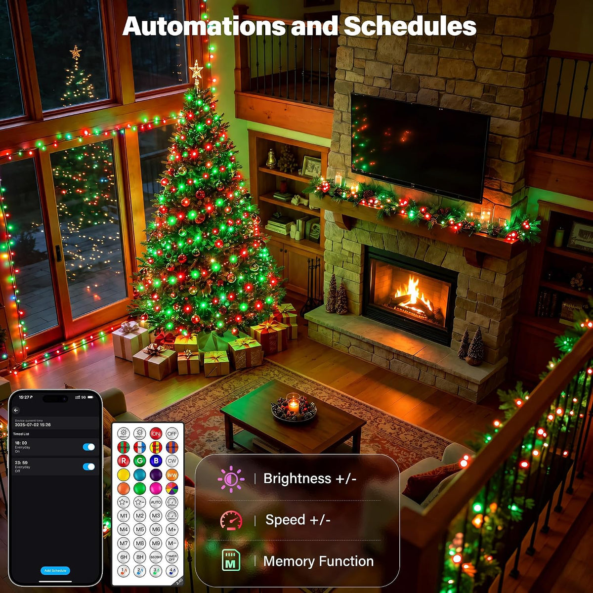 Ollny Luces de Navidad inteligentes, 197 pies 600LED RGBW que cambi...