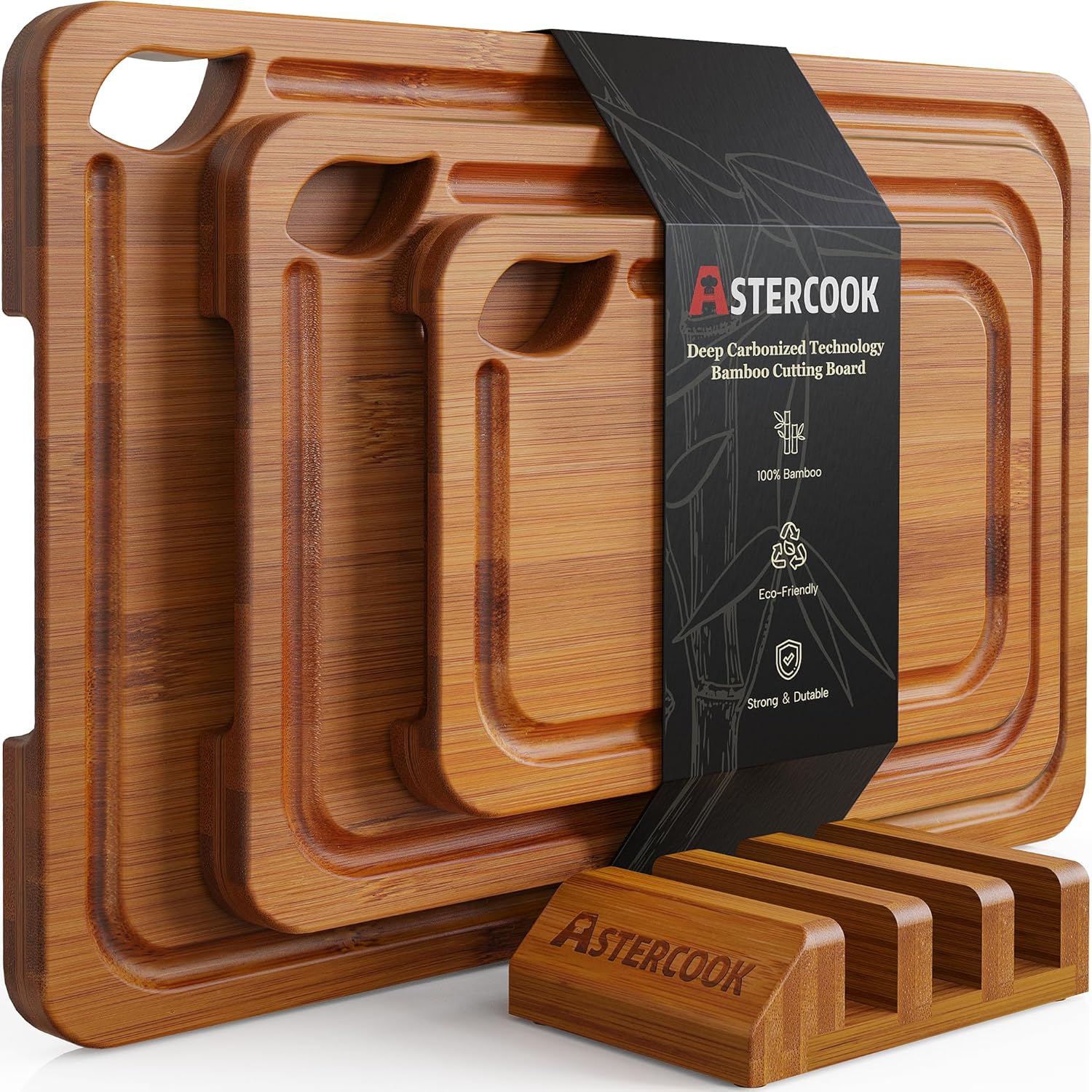 Astercook Tablas de cortar de bambú carbonizado profundo para cocin...