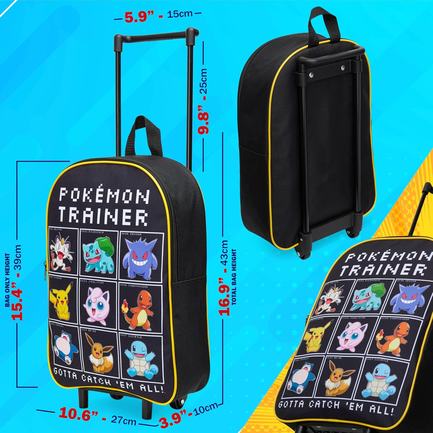 Pokemon - Maleta plegable para niños, 15 pulgadas, 10.5 litros, 2 r...