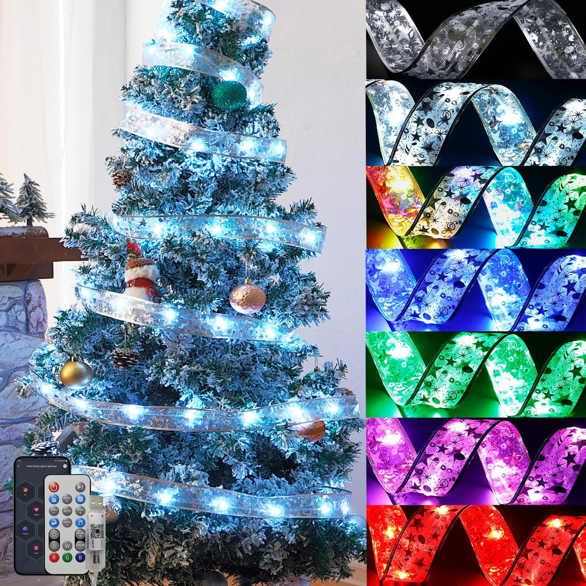 BraveDream Luces inteligentes de cinta de Navidad de 33 pies, cinta...