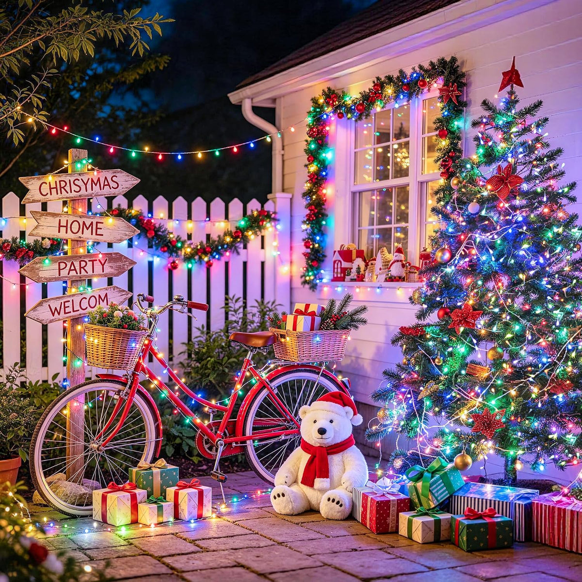 JMEXSUSS 300 luces LED multicolor para árbol de Navidad, cable tran...