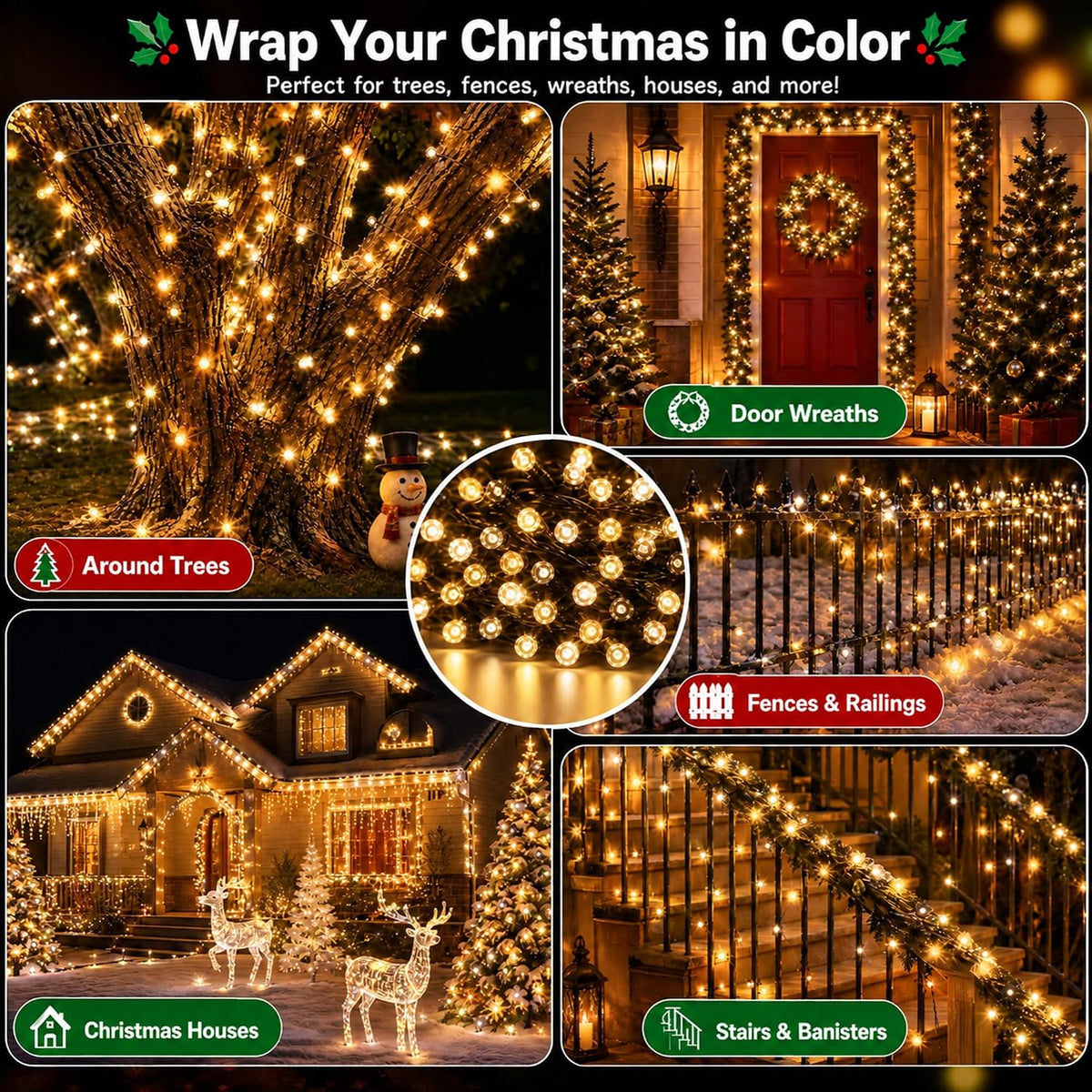 TW SHINE Luces de Navidad de color blanco cálido, total de 400 LED...
