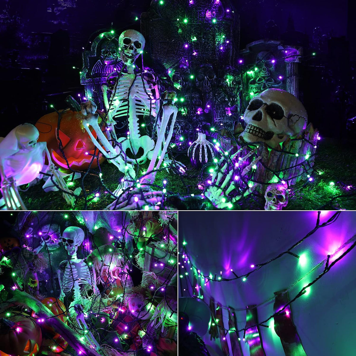 Brizled Luces de Halloween moradas y verdes, 78.74 pies 240 LED Cad...