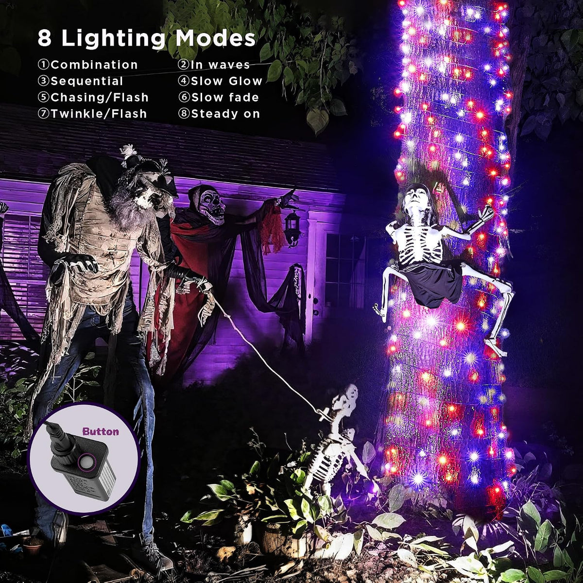 BlcTec Guirnalda de luces de Halloween de 300 luces LED de 108 pies...