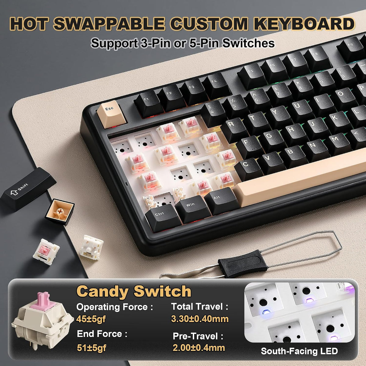 YUNZII Teclado mecánico inalámbrico B98 PRO 96% (negro, interruptor...