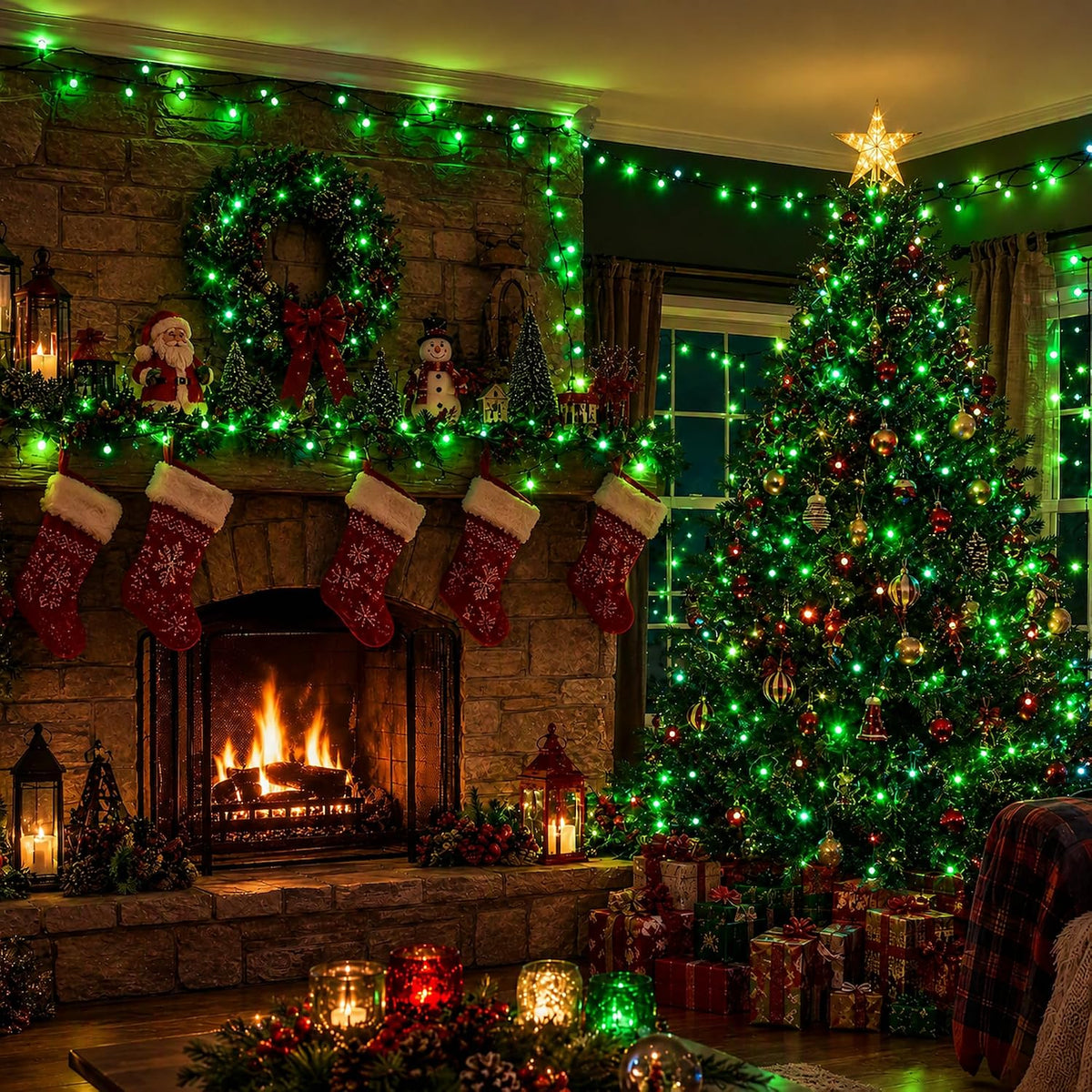 TW SHINE Luces navideñas verdes, 200 LED de 66 pies, luces navideña...