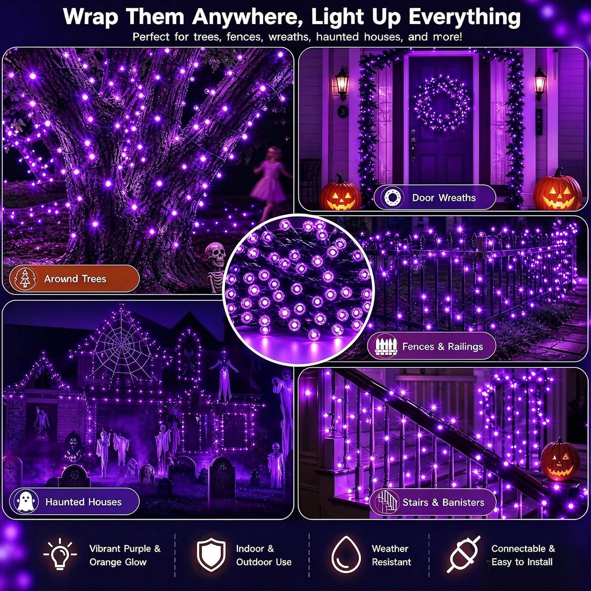 TW SHINE Luces de Halloween, 400 LED de 132 pies de luces de Hallow...