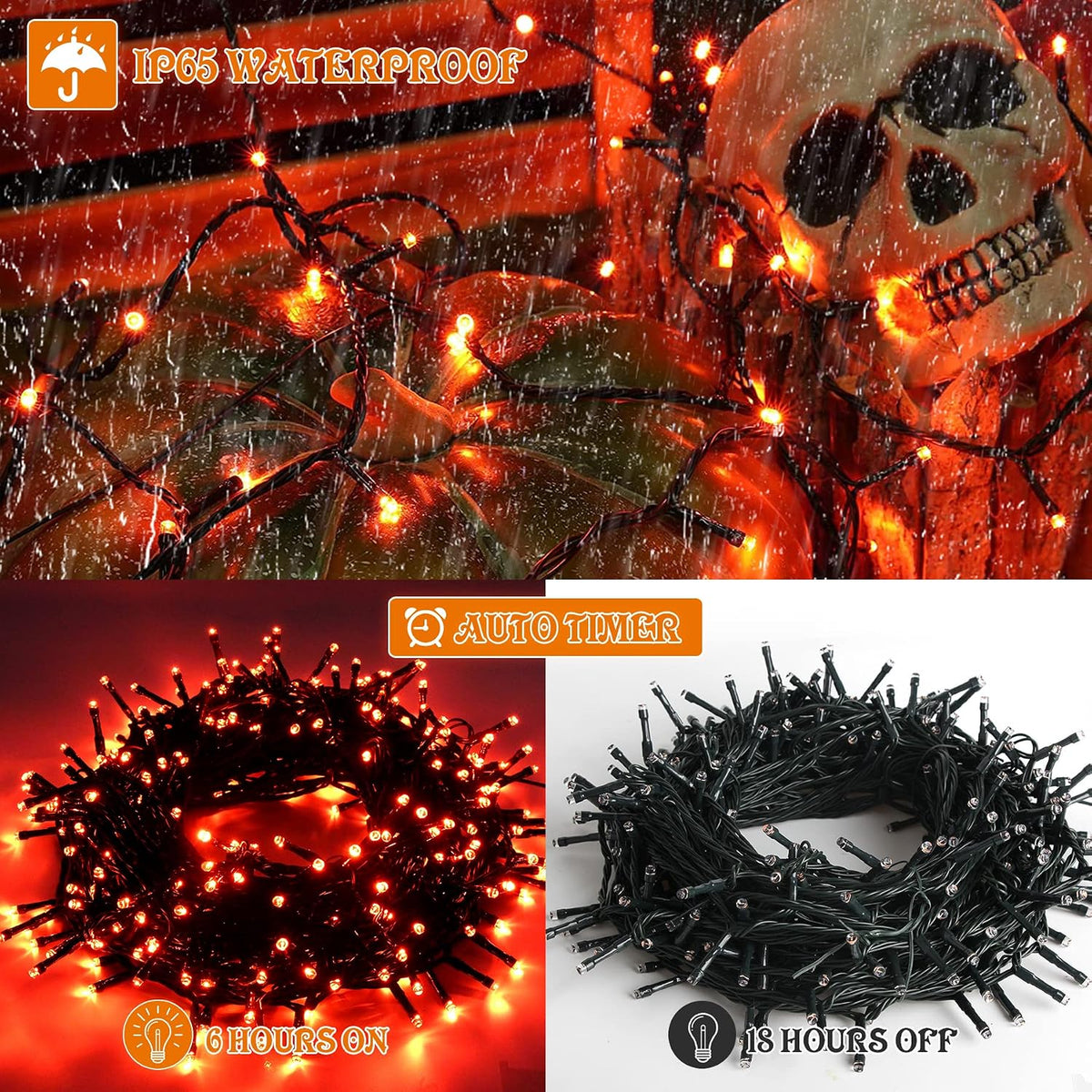 MZD8391 - Luces de Halloween naranjas y moradas para interiores y e...