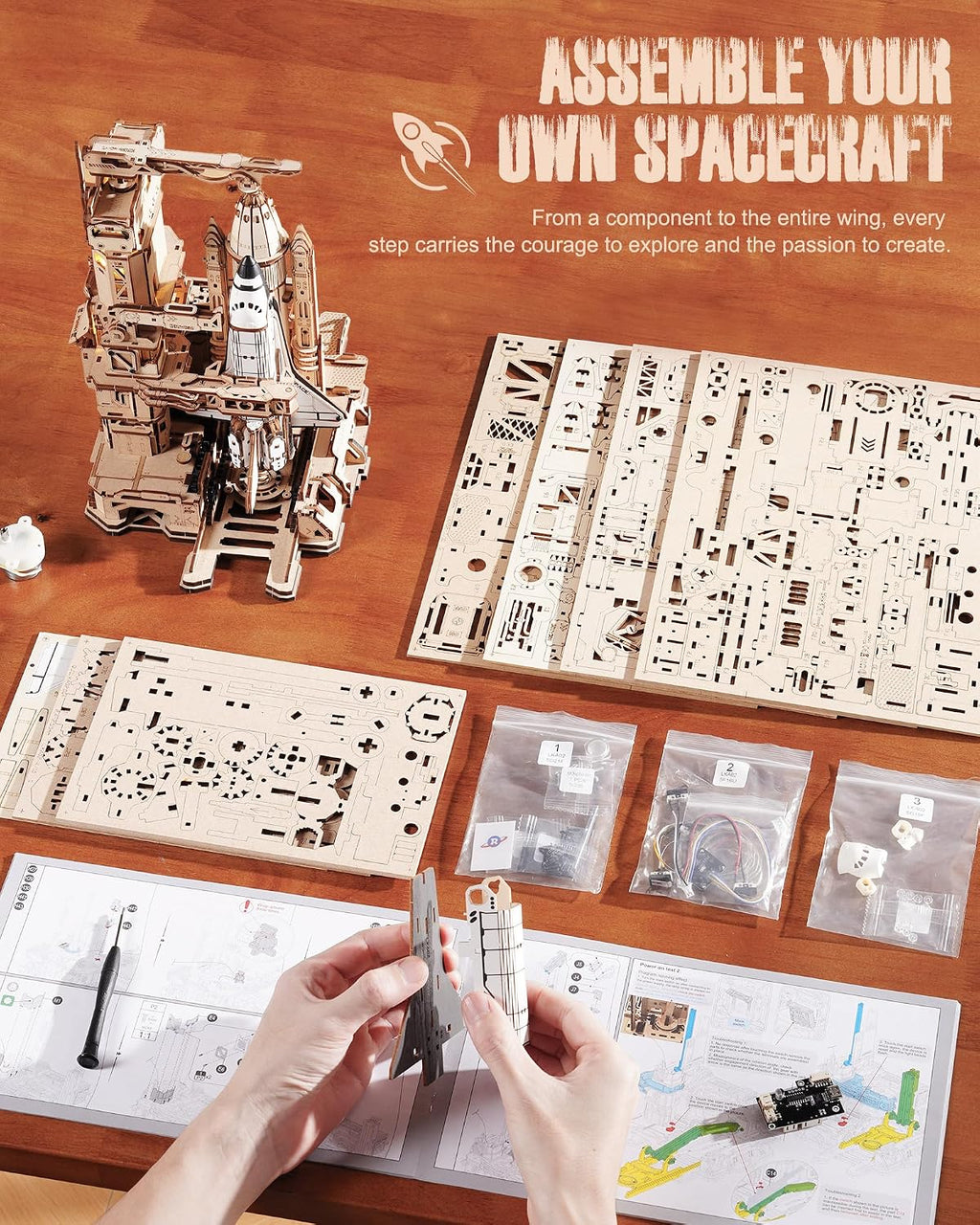 ROBOTIME Rompecabezas de madera 3D del transbordador espacial para...