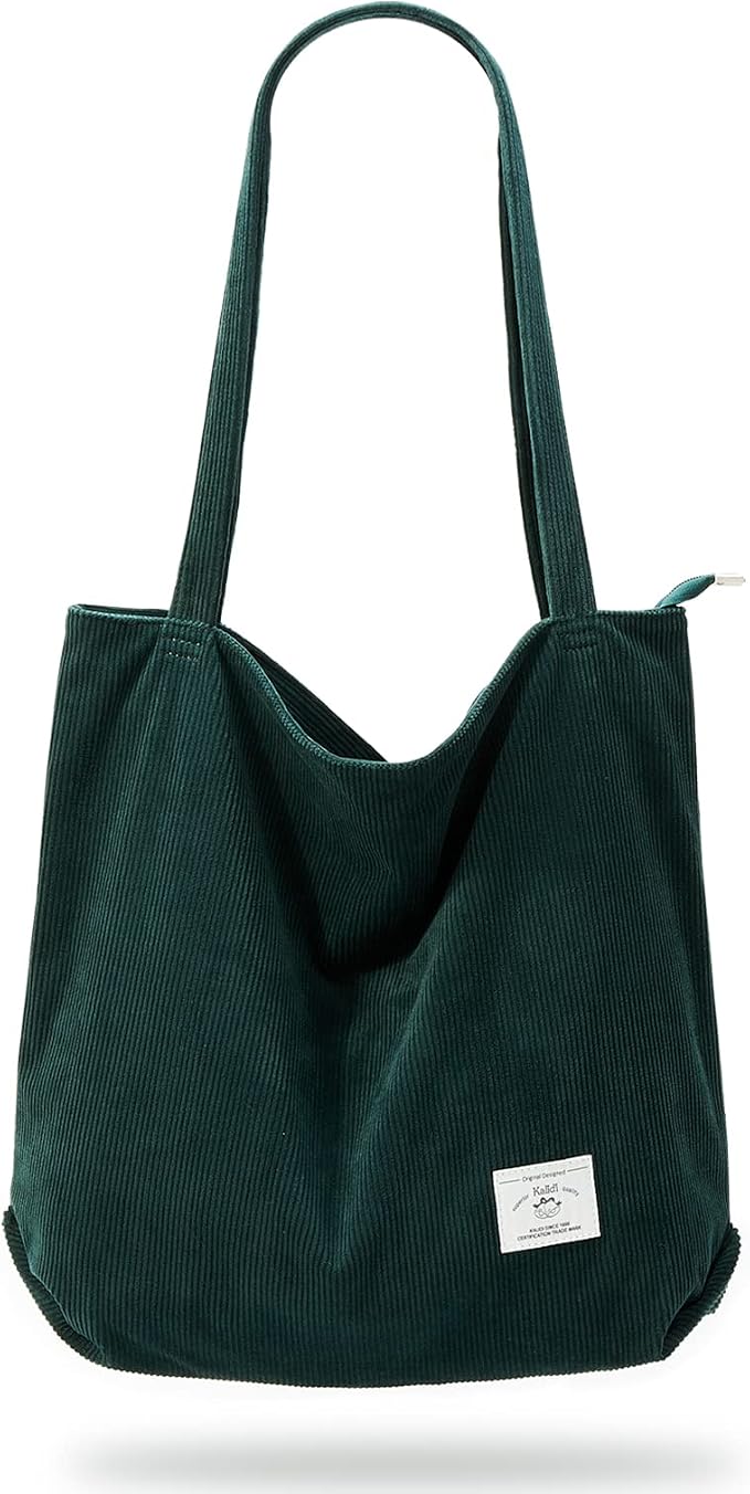 KALIDI Bolsa Tote de Pana con Cremallera Bolsa de Mano Casual Tote Bolsa de Hombro de Gran Capacidad con Bolsillos